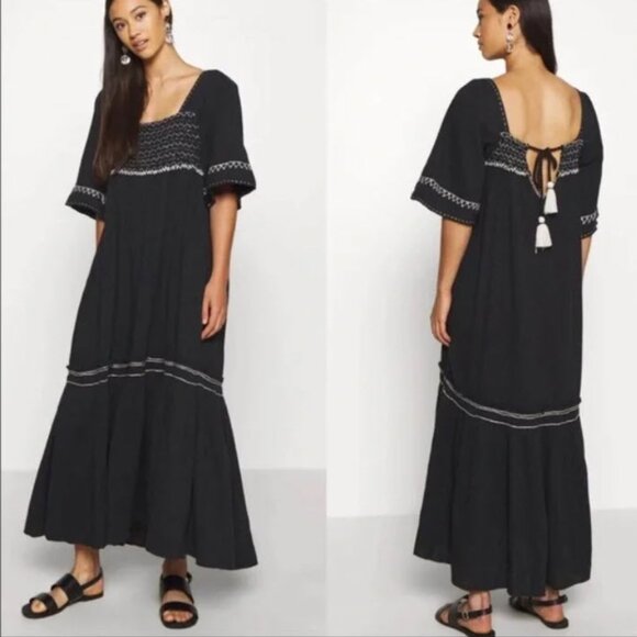 Size Medium Free People I'm The One embroidered black gauze maxi dress - Picture 16 of 16
